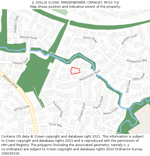 2, DOLLIS CLOSE, MAIDENBOWER, CRAWLEY, RH10 7UJ: Location map and indicative extent of plot