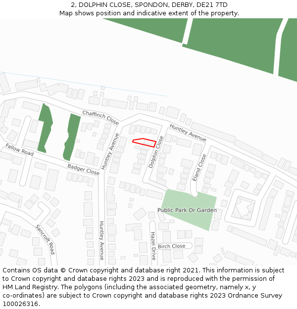 2, DOLPHIN CLOSE, SPONDON, DERBY, DE21 7TD: Location map and indicative extent of plot