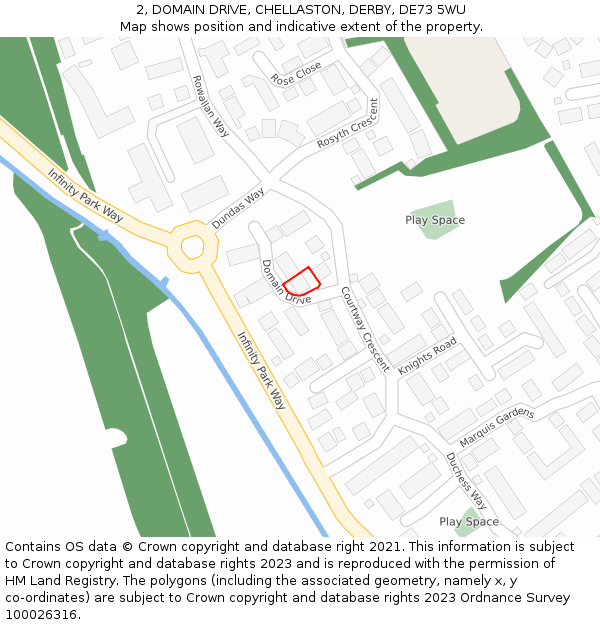 2, DOMAIN DRIVE, CHELLASTON, DERBY, DE73 5WU: Location map and indicative extent of plot
