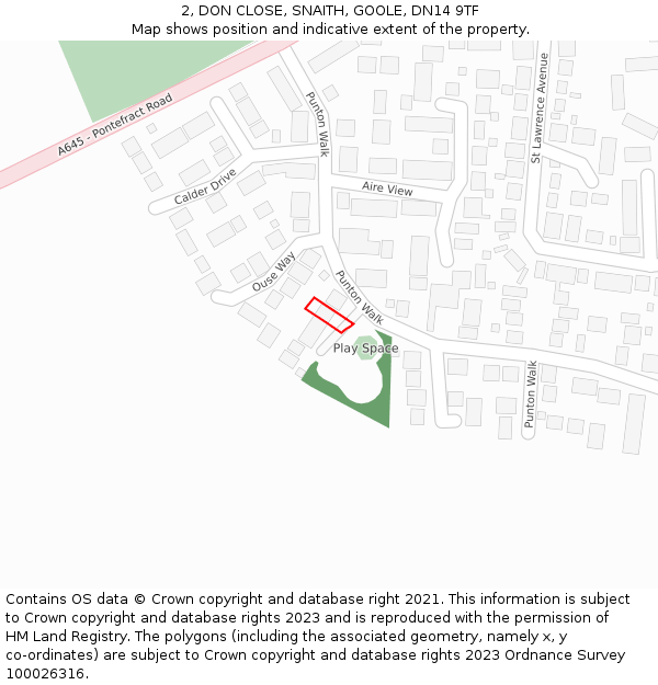 2, DON CLOSE, SNAITH, GOOLE, DN14 9TF: Location map and indicative extent of plot