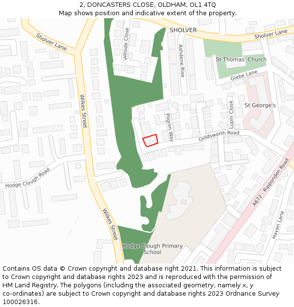 2, DONCASTERS CLOSE, OLDHAM, OL1 4TQ: Location map and indicative extent of plot