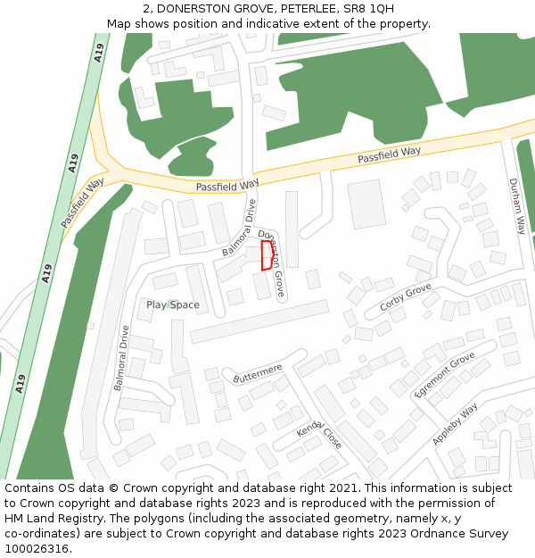 2, DONERSTON GROVE, PETERLEE, SR8 1QH: Location map and indicative extent of plot