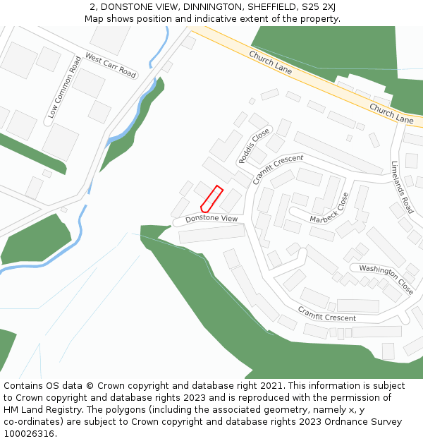 2, DONSTONE VIEW, DINNINGTON, SHEFFIELD, S25 2XJ: Location map and indicative extent of plot