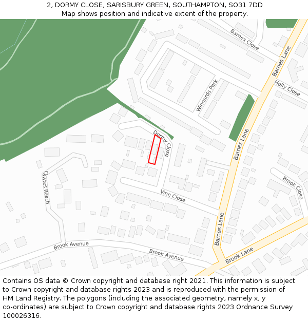 2, DORMY CLOSE, SARISBURY GREEN, SOUTHAMPTON, SO31 7DD: Location map and indicative extent of plot