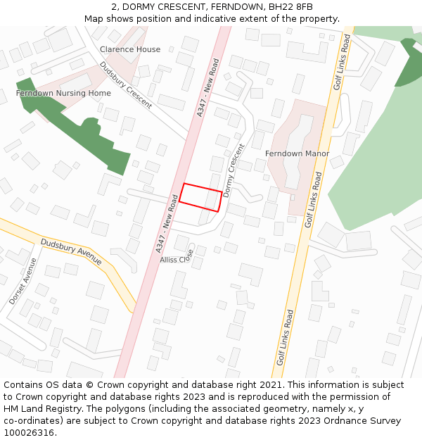 2, DORMY CRESCENT, FERNDOWN, BH22 8FB: Location map and indicative extent of plot