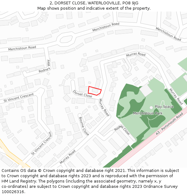 2, DORSET CLOSE, WATERLOOVILLE, PO8 9JG: Location map and indicative extent of plot