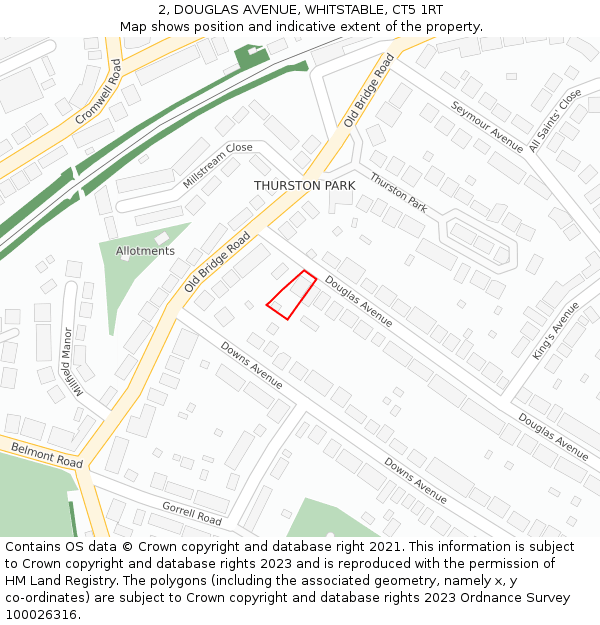 2, DOUGLAS AVENUE, WHITSTABLE, CT5 1RT: Location map and indicative extent of plot