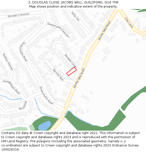 2, DOUGLAS CLOSE, JACOBS WELL, GUILDFORD, GU4 7PB: Location map and indicative extent of plot