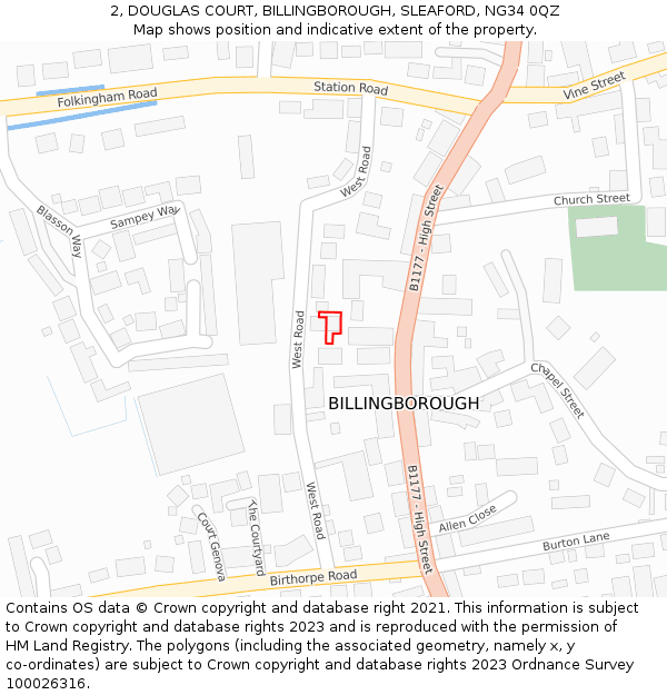 2, DOUGLAS COURT, BILLINGBOROUGH, SLEAFORD, NG34 0QZ: Location map and indicative extent of plot