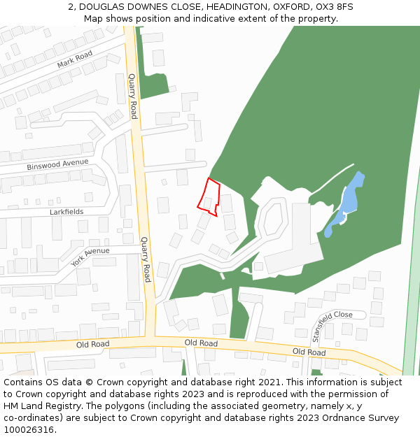 2, DOUGLAS DOWNES CLOSE, HEADINGTON, OXFORD, OX3 8FS: Location map and indicative extent of plot