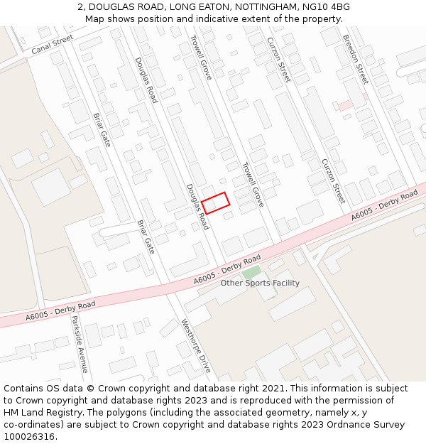 2, DOUGLAS ROAD, LONG EATON, NOTTINGHAM, NG10 4BG: Location map and indicative extent of plot