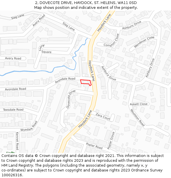 2, DOVECOTE DRIVE, HAYDOCK, ST. HELENS, WA11 0SD: Location map and indicative extent of plot