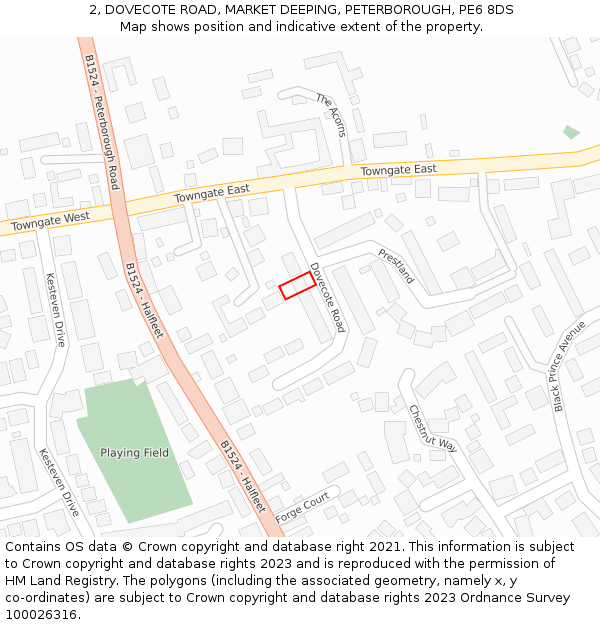 2, DOVECOTE ROAD, MARKET DEEPING, PETERBOROUGH, PE6 8DS: Location map and indicative extent of plot