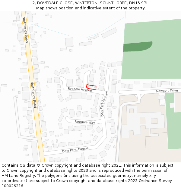 2, DOVEDALE CLOSE, WINTERTON, SCUNTHORPE, DN15 9BH: Location map and indicative extent of plot