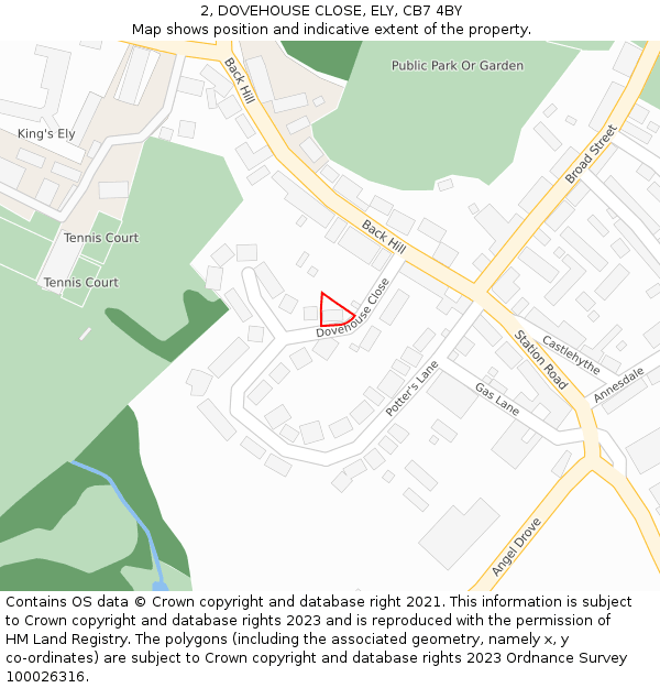 2, DOVEHOUSE CLOSE, ELY, CB7 4BY: Location map and indicative extent of plot