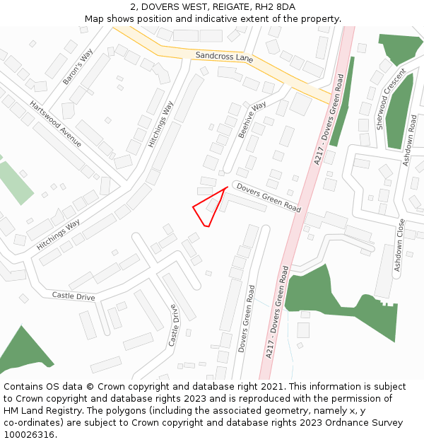 2, DOVERS WEST, REIGATE, RH2 8DA: Location map and indicative extent of plot