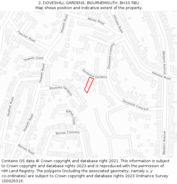 2, DOVESHILL GARDENS, BOURNEMOUTH, BH10 5BU: Location map and indicative extent of plot