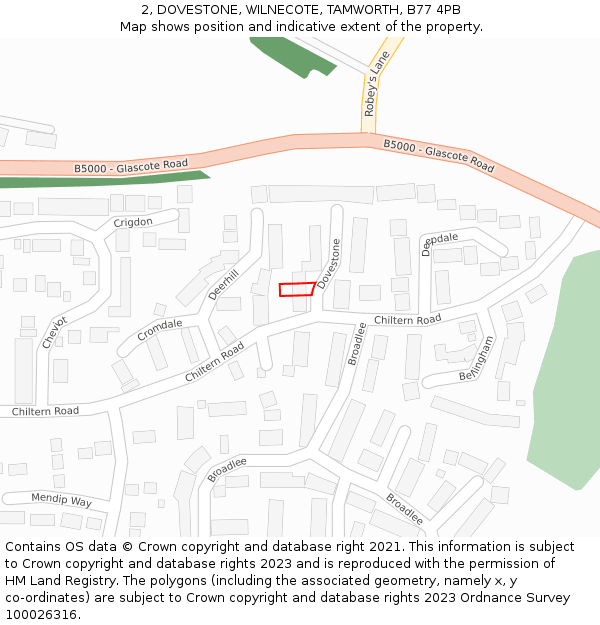 2, DOVESTONE, WILNECOTE, TAMWORTH, B77 4PB: Location map and indicative extent of plot