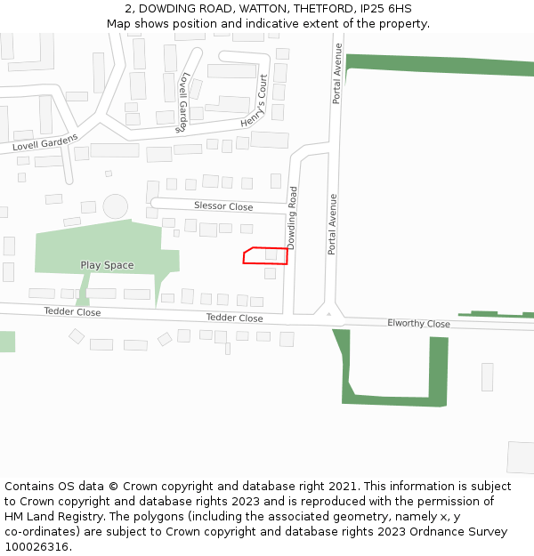 2, DOWDING ROAD, WATTON, THETFORD, IP25 6HS: Location map and indicative extent of plot