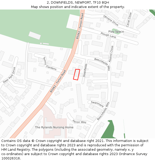 2, DOWNFIELDS, NEWPORT, TF10 8QH: Location map and indicative extent of plot