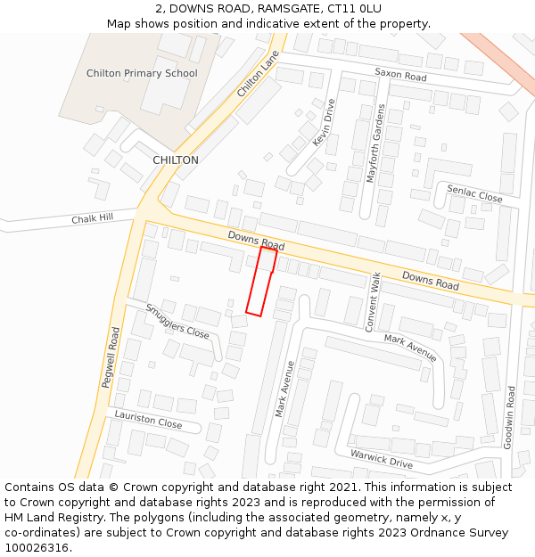 2, DOWNS ROAD, RAMSGATE, CT11 0LU: Location map and indicative extent of plot