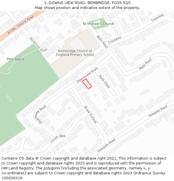 2, DOWNS VIEW ROAD, BEMBRIDGE, PO35 5QS: Location map and indicative extent of plot