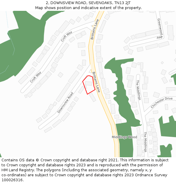 2, DOWNSVIEW ROAD, SEVENOAKS, TN13 2JT: Location map and indicative extent of plot