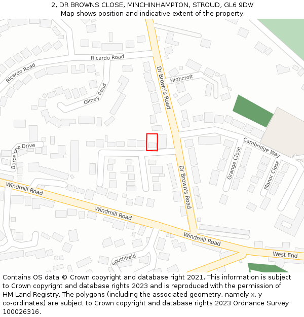 2, DR BROWNS CLOSE, MINCHINHAMPTON, STROUD, GL6 9DW: Location map and indicative extent of plot