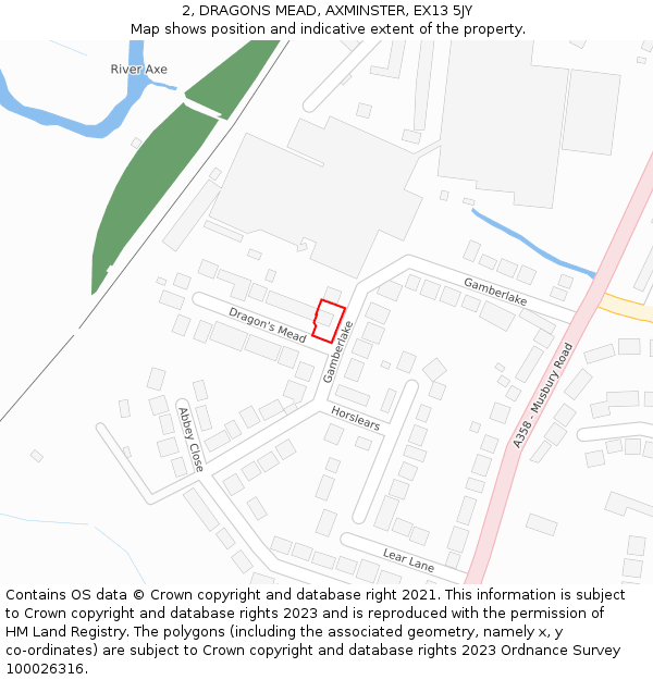 2, DRAGONS MEAD, AXMINSTER, EX13 5JY: Location map and indicative extent of plot