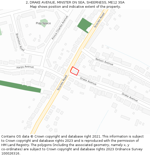 2, DRAKE AVENUE, MINSTER ON SEA, SHEERNESS, ME12 3SA: Location map and indicative extent of plot