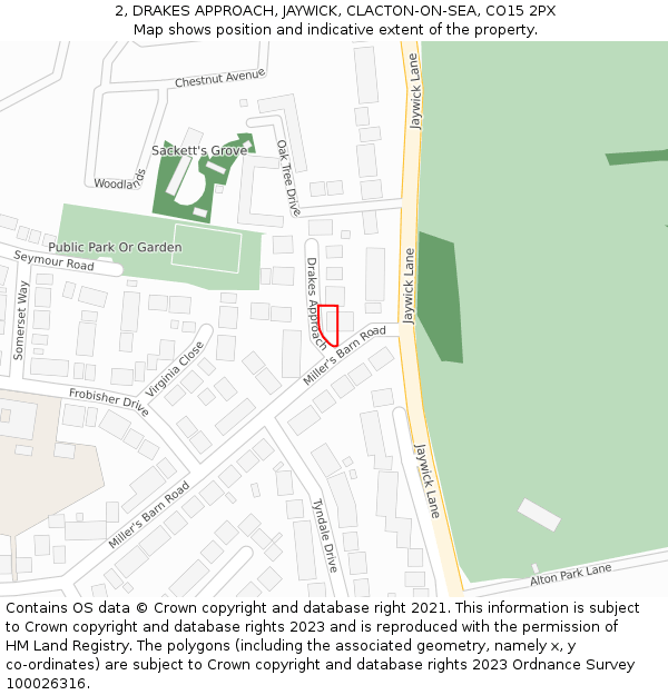 2, DRAKES APPROACH, JAYWICK, CLACTON-ON-SEA, CO15 2PX: Location map and indicative extent of plot