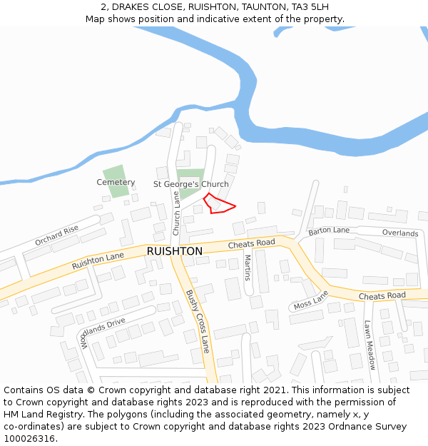 2, DRAKES CLOSE, RUISHTON, TAUNTON, TA3 5LH: Location map and indicative extent of plot