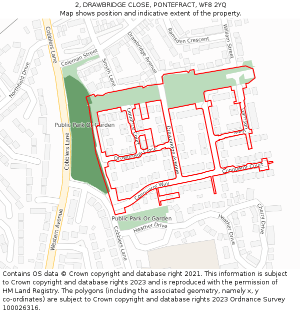 2, DRAWBRIDGE CLOSE, PONTEFRACT, WF8 2YQ: Location map and indicative extent of plot