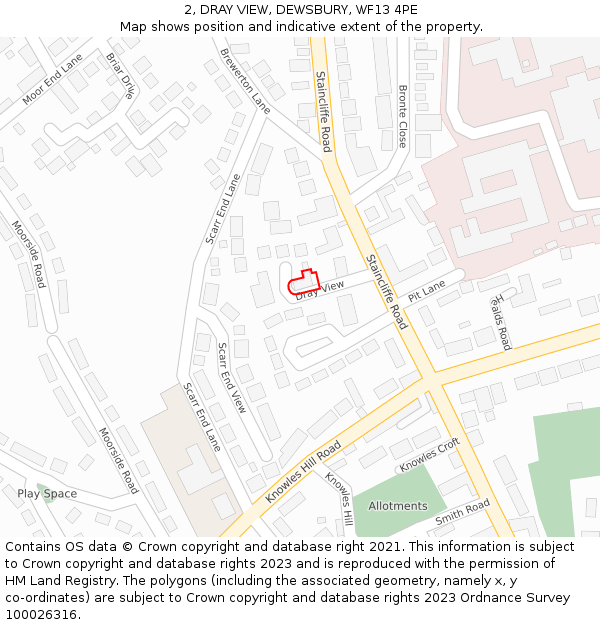2, DRAY VIEW, DEWSBURY, WF13 4PE: Location map and indicative extent of plot