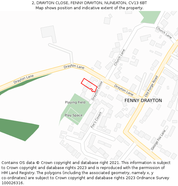 2, DRAYTON CLOSE, FENNY DRAYTON, NUNEATON, CV13 6BT: Location map and indicative extent of plot