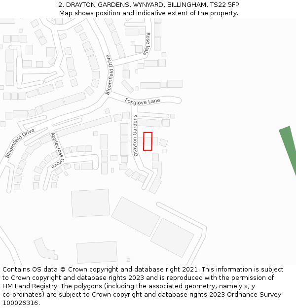 2, DRAYTON GARDENS, WYNYARD, BILLINGHAM, TS22 5FP: Location map and indicative extent of plot