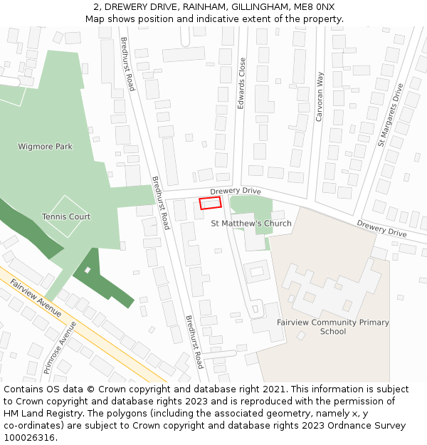 2, DREWERY DRIVE, RAINHAM, GILLINGHAM, ME8 0NX: Location map and indicative extent of plot