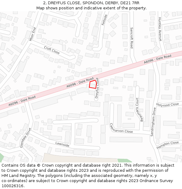 2, DREYFUS CLOSE, SPONDON, DERBY, DE21 7RR: Location map and indicative extent of plot