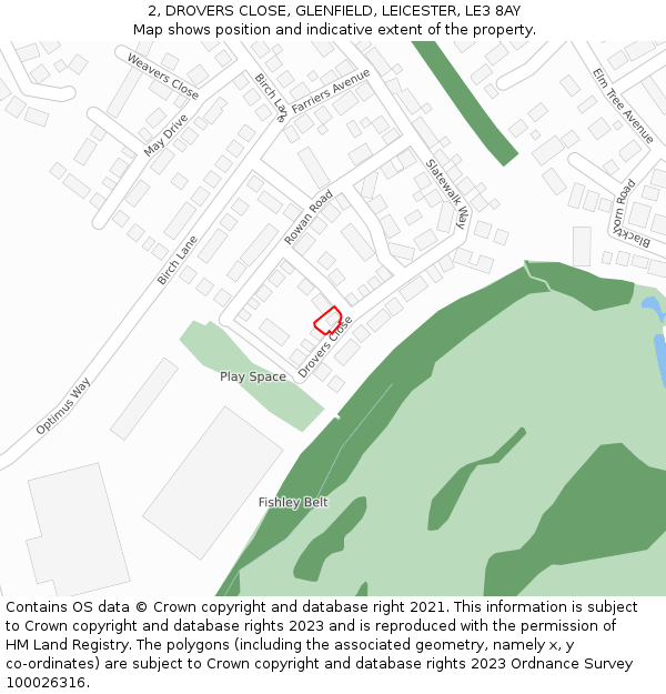 2, DROVERS CLOSE, GLENFIELD, LEICESTER, LE3 8AY: Location map and indicative extent of plot