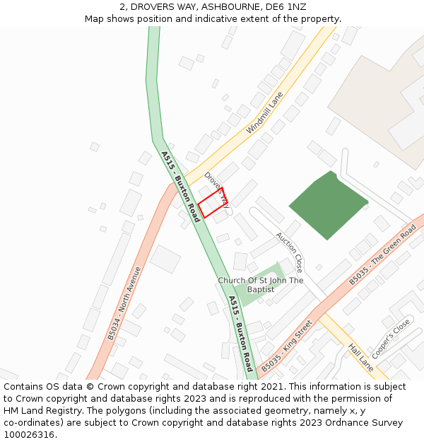 2, DROVERS WAY, ASHBOURNE, DE6 1NZ: Location map and indicative extent of plot