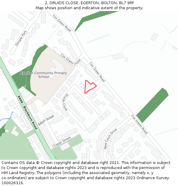 2, DRUIDS CLOSE, EGERTON, BOLTON, BL7 9RF: Location map and indicative extent of plot