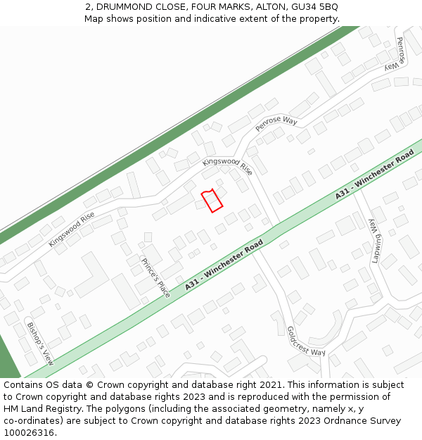 2, DRUMMOND CLOSE, FOUR MARKS, ALTON, GU34 5BQ: Location map and indicative extent of plot