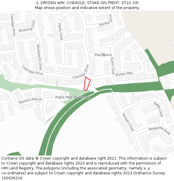 2, DRYDEN WAY, CHEADLE, STOKE-ON-TRENT, ST10 1YE: Location map and indicative extent of plot