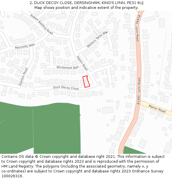2, DUCK DECOY CLOSE, DERSINGHAM, KING'S LYNN, PE31 6UJ: Location map and indicative extent of plot
