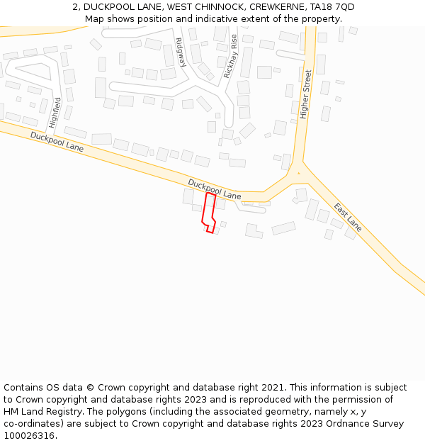 2, DUCKPOOL LANE, WEST CHINNOCK, CREWKERNE, TA18 7QD: Location map and indicative extent of plot