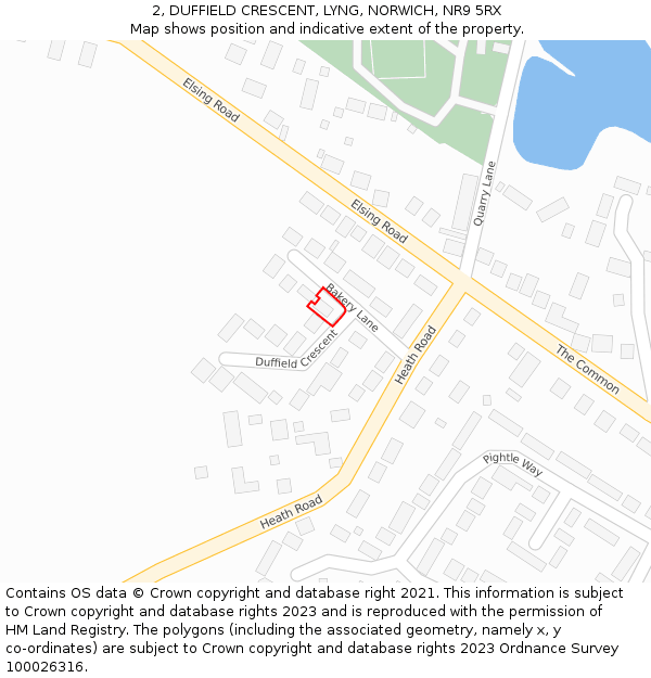 2, DUFFIELD CRESCENT, LYNG, NORWICH, NR9 5RX: Location map and indicative extent of plot