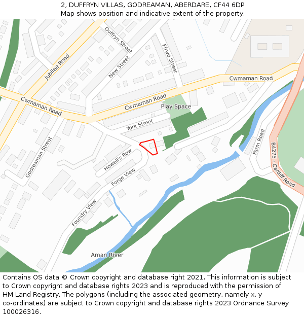 2, DUFFRYN VILLAS, GODREAMAN, ABERDARE, CF44 6DP: Location map and indicative extent of plot