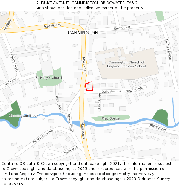 2, DUKE AVENUE, CANNINGTON, BRIDGWATER, TA5 2HU: Location map and indicative extent of plot