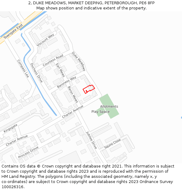 2, DUKE MEADOWS, MARKET DEEPING, PETERBOROUGH, PE6 8FP: Location map and indicative extent of plot