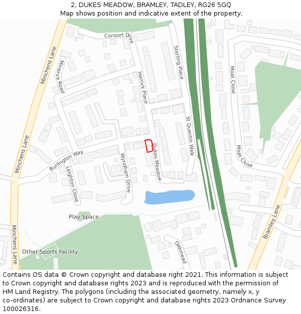 2, DUKES MEADOW, BRAMLEY, TADLEY, RG26 5GQ: Location map and indicative extent of plot